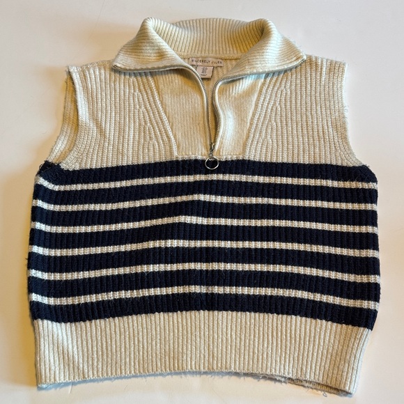 Sincerely Jules Cream and Navy Knit Zip Sweater - Picture 1 of 5